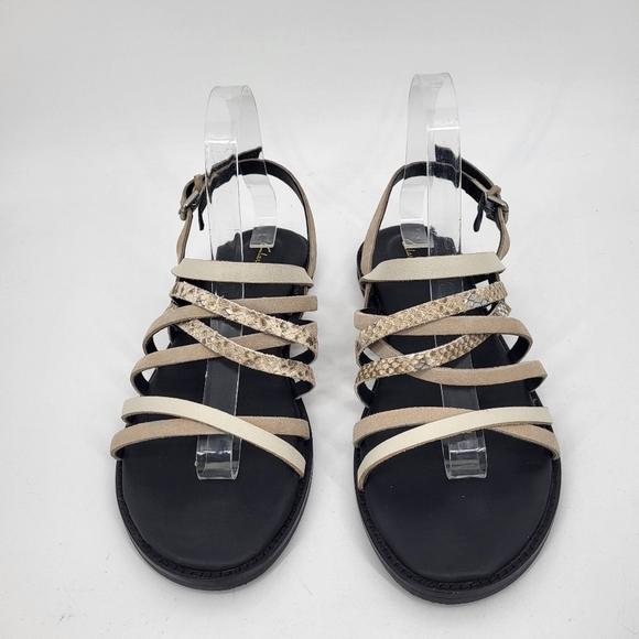 Clarks Karsea Leather Strappy Sandals Snakeskin Print Tan Black Size 8.5 - Picture 2 of 8